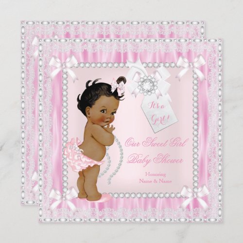 Diamonds Lace Sweet Little Ethnic Girl Baby Shower Invitation