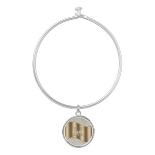 Diamonds, Large Gold Monogram, White Script Name Bangle Bracelet