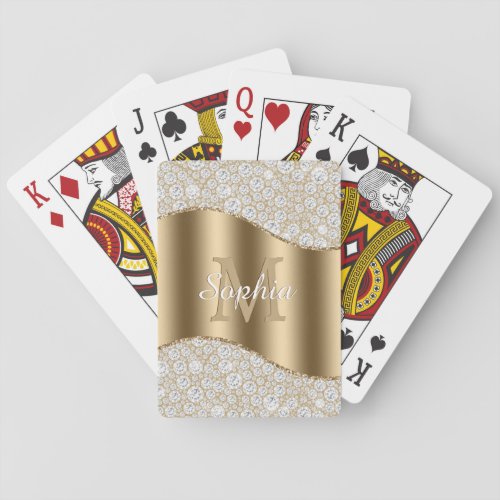 Diamonds Large Gold Monogram White Script Name Poker Cards