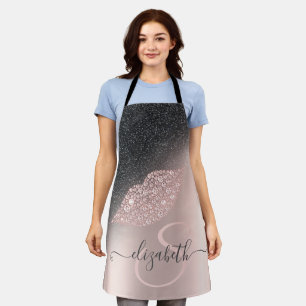 Diamonds Lips Glitter Ombre Rose Gold Apron