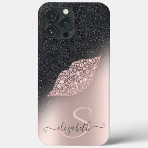 Diamonds Lips Glitter Ombre Rose Gold iPhone 13 Pro Max Case