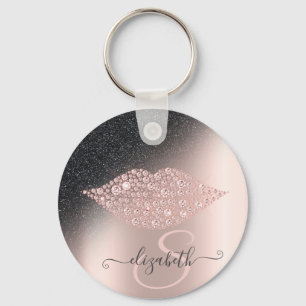 Diamonds Lips Glitter Ombre Rose Gold Keychain