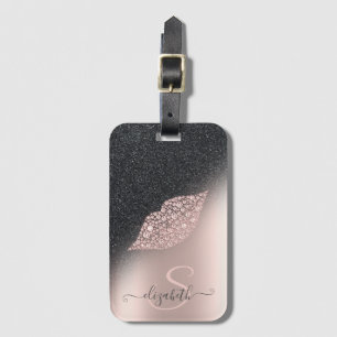 Diamonds Lips Glitter Ombre Rose Gold  Luggage Tag