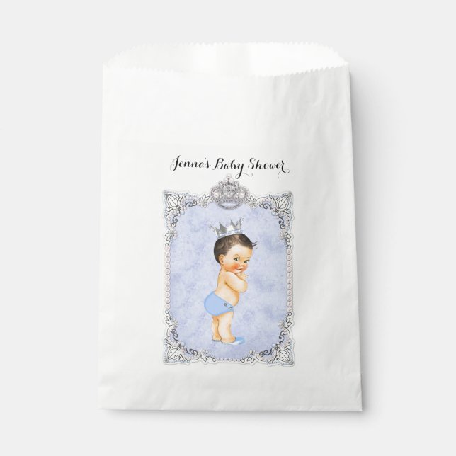 Diamonds Little Prince Crown Baby Boy Blue Favor Bag (Front)