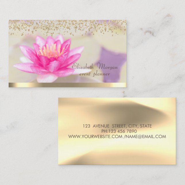  Diamonds Lotus Gold Elegant Business Card (Front/Back)