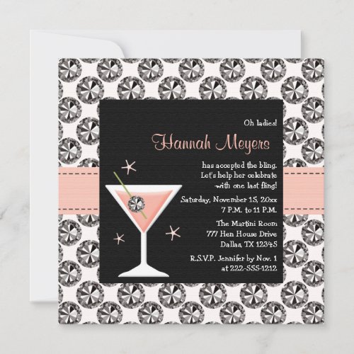 Diamonds Martini Bachelorette Party Invitations