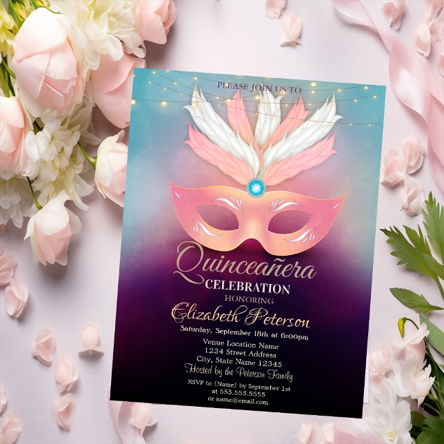 Diamonds,Masque,Lights, Masquerad Quinceañera Invitation (Creator Uploaded)