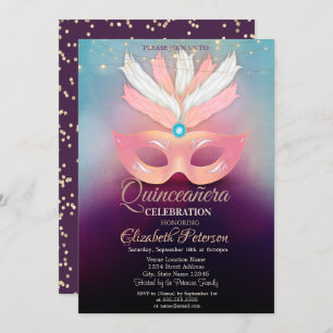 Diamonds,Masque,Lights, Masquerad Quinceañera Invitation