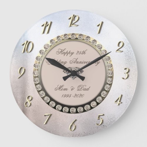 Diamonds Metallic  25th Wedding Anniversary Large Clock