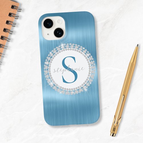 Diamonds Metallic Icy Blue Monogram Case_Mate iPhone 14 Case