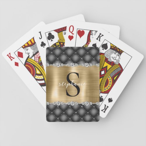 Diamonds Monogram Gold Metal Black Tufted Elegant Poker Cards