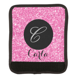 Diamonds Monogram Letter-C Pink Glitter Texture Luggage Handle Wrap