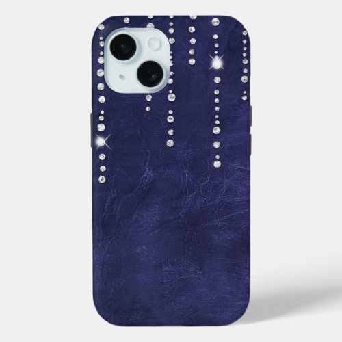 Diamonds On Purple Leather iPhone 15 Case