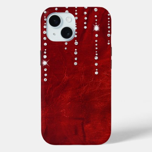 Diamonds On Red Leather iPhone 15 Case