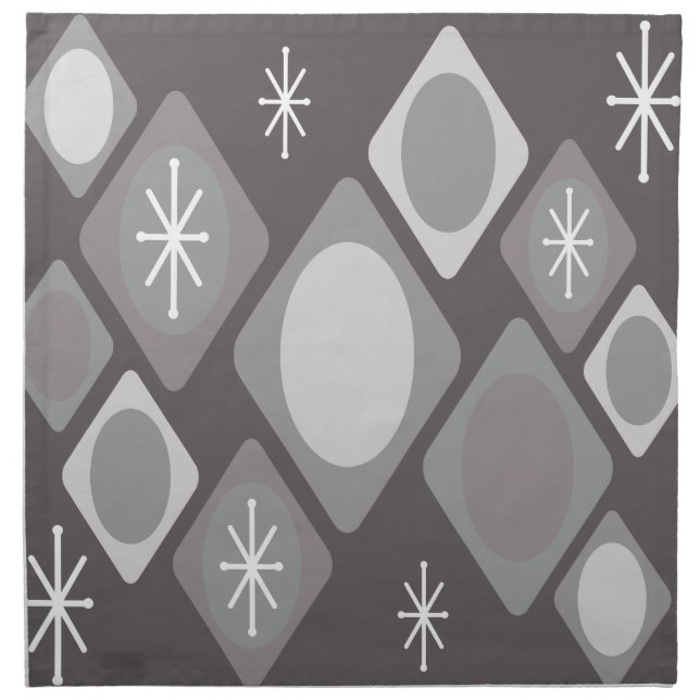 Diamonds Ovals Starbursts Dark Gray Cloth Napkin (Front)