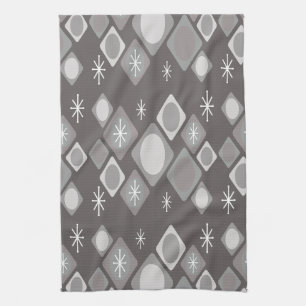Diamonds Ovals Starbursts Dark Gray Kitchen Towel