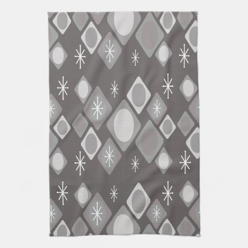 Diamonds Ovals Starbursts Dark Gray Kitchen Towel