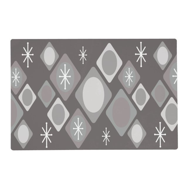 Diamonds Ovals Starbursts Dark Gray Placemat (Front)