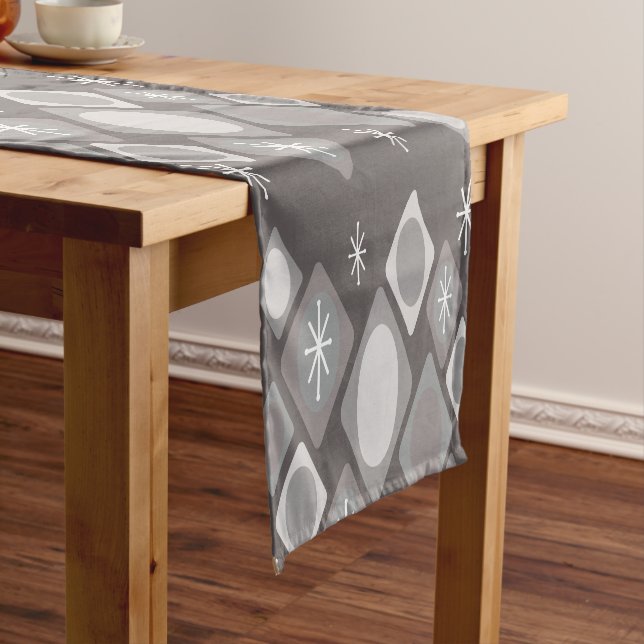 Diamonds Ovals Starbursts Dark Gray Short Table Runner (In Situ)