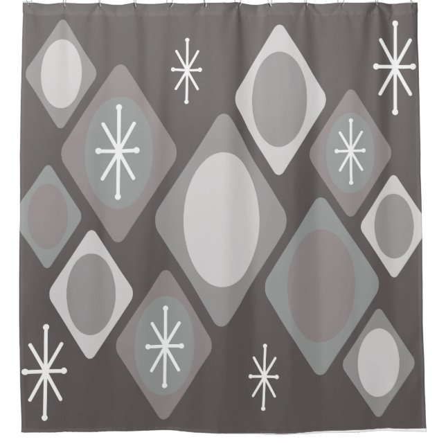 Diamonds Ovals Starbursts Dark Gray Shower Curtain (Front)
