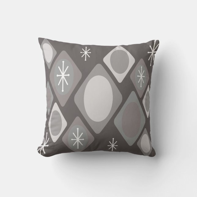Diamonds Ovals Starbursts Dark Gray Throw Pillow (Front)