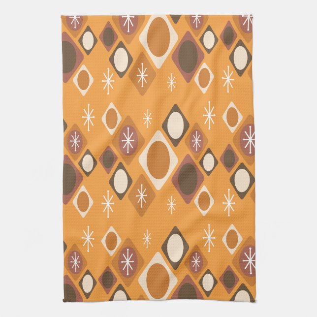 Diamonds Ovals Starbursts Orange Kitchen Towel (Vertical)