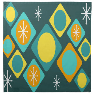 Diamonds Ovals Starbursts Teal Cloth Napkin