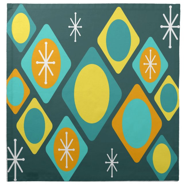 Diamonds Ovals Starbursts Teal Cloth Napkin (Front)