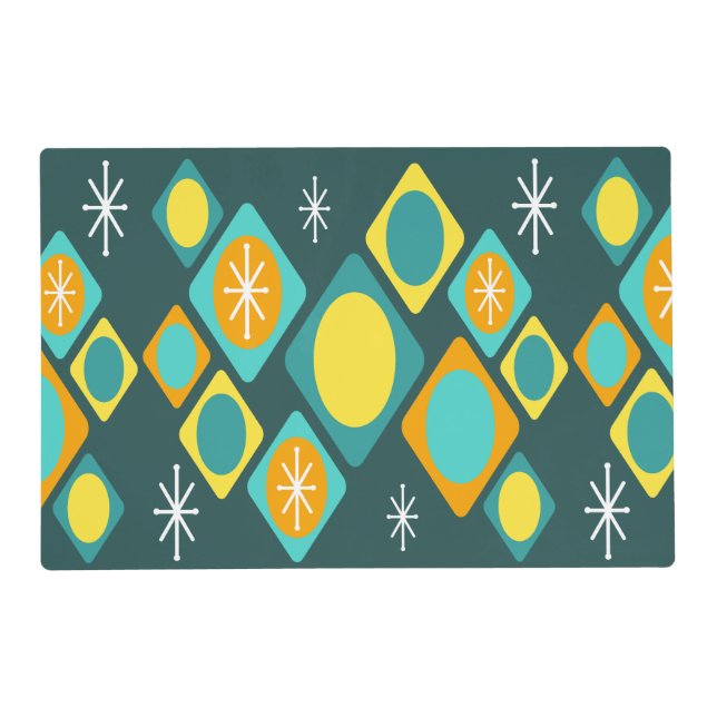 Diamonds Ovals Starbursts Teal Placemat (Front)