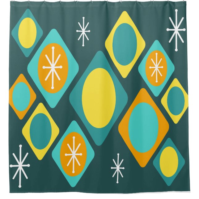 Diamonds Ovals Starbursts Teal Shower Curtain (Front)