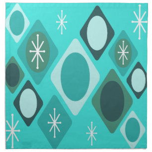 Diamonds Ovals Starbursts Turquoise Cloth Napkin