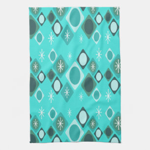 Diamonds Ovals Starbursts Turquoise Kitchen Towel