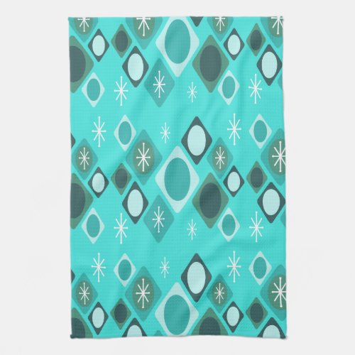 Diamonds Ovals Starbursts Turquoise Kitchen Towel