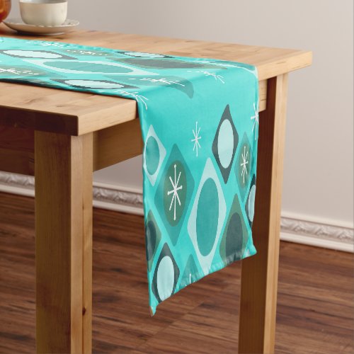 Diamonds Ovals Starbursts Turquoise Short Table Runner