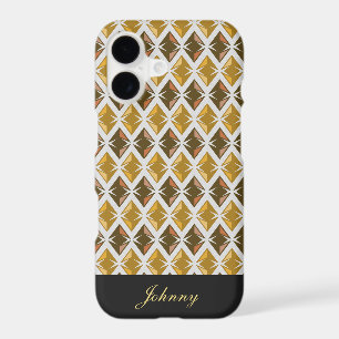 Diamonds Pattern Geometric Golden any Name iPhone 17 Case