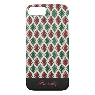 Diamonds Pattern Geometric Red Green any Name iPhone 8/7 Case