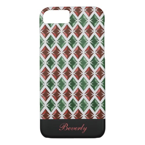 Diamonds Pattern Geometric Red Green any Name iPhone 87 Case