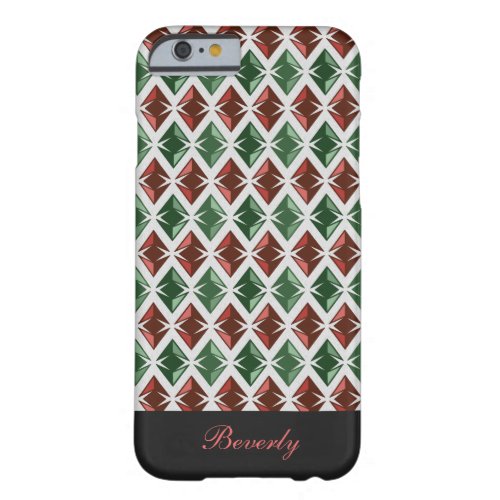 Diamonds Pattern Geometric Red Green any Name Barely There iPhone 6 Case