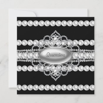 Diamonds Pearls Black Quinceanera Invitations by Pure_Elegance at Zazzle