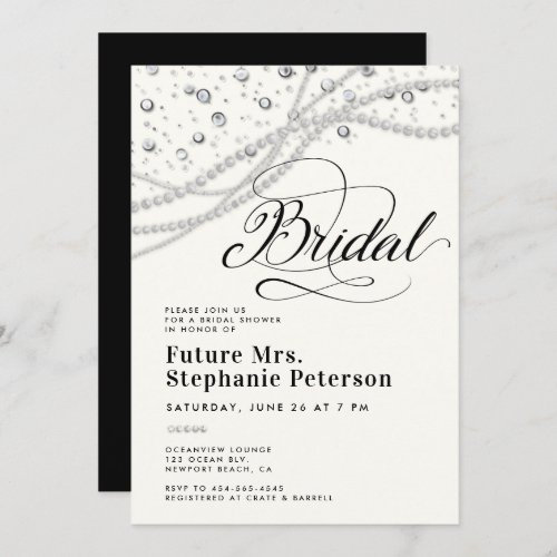 Diamonds Pearls Black White Chic Mrs Bridal Shower Invitation