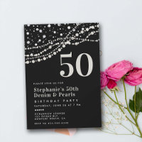 Diamonds Pearls Black White Elegant 50th Birthday