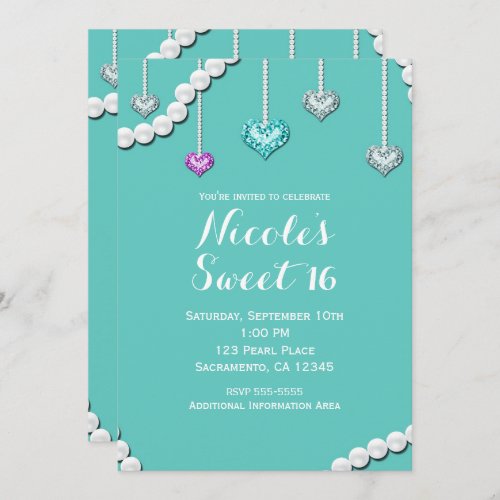 Diamonds  Pearls Bling Jewels Glam Birthday Party Invitation