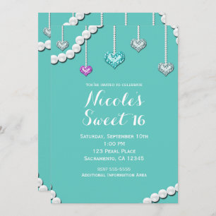 Diamonds & Pearls Bling Jewels Glam Birthday Party Invitation