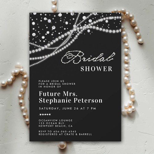 Diamonds Pearls Elegant Black White Bridal Shower Invitation