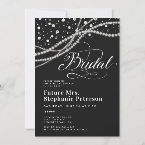 Diamonds Pearls Future Mrs Black Bridal Shower Invitation