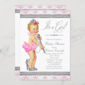 Diamonds Pearls High Heel Little Lady Baby Shower Invitation (Front/Back)