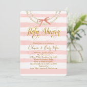 Diamonds & Pearls Pink Baby Shower Invitation Bow (Standing Front)