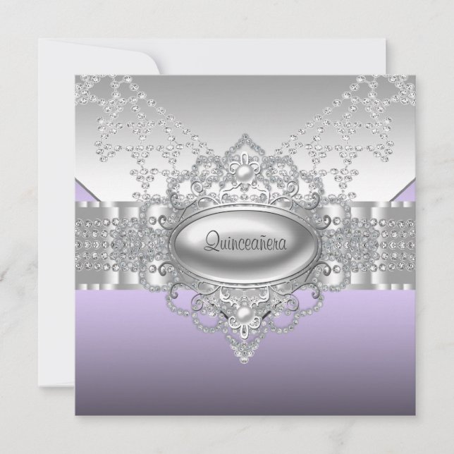 Diamonds Pearls Purple Quinceanera Invitations (Front)