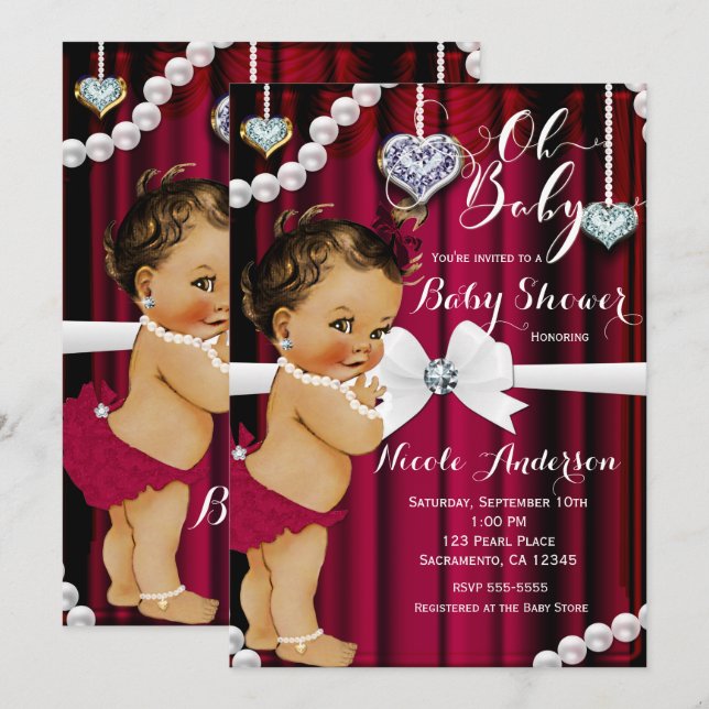 Diamonds & Pearls Red Glamour Vintage Baby Shower Invitation (Front/Back)