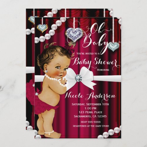 Diamonds  Pearls Red Glamour Vintage Baby Shower Invitation